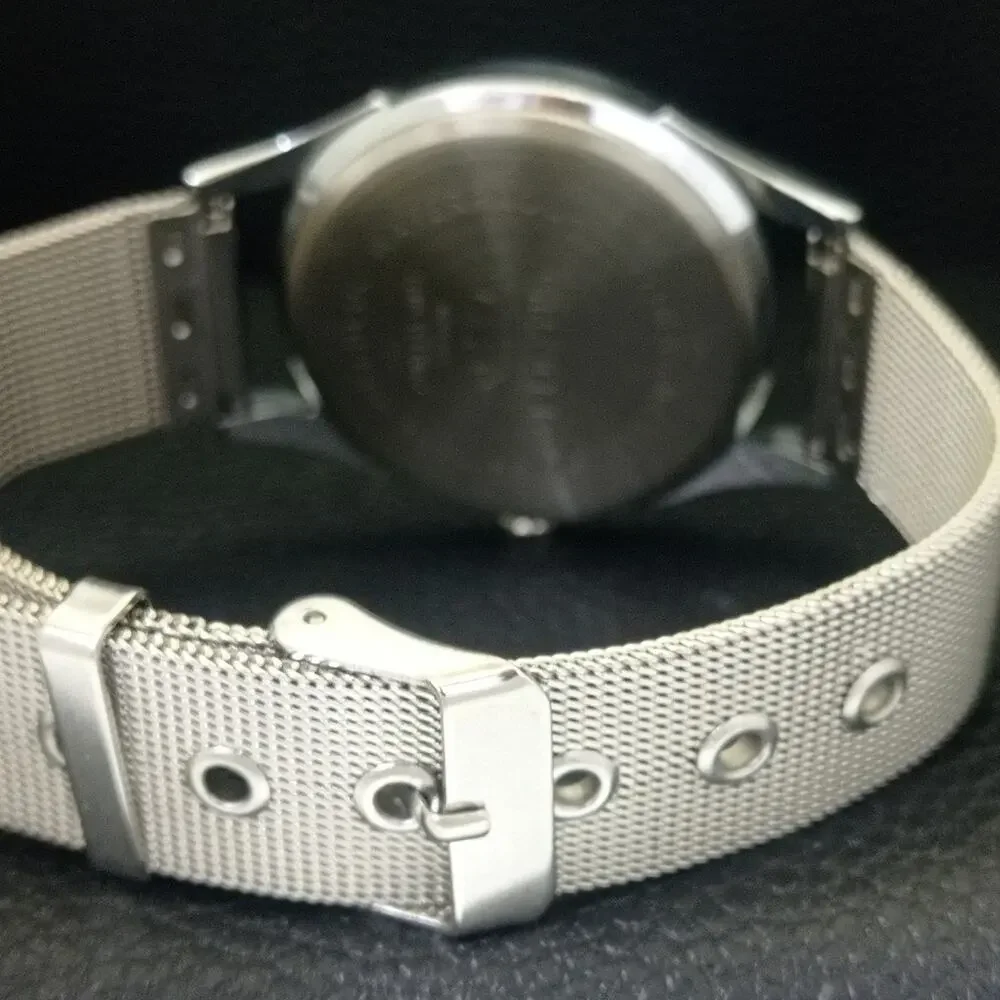 Vintage 1985 Fortis Manual Mens Silver Watch W/Steel Strap & Red accents